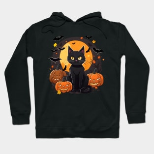 Black Cat and Pumpkins Halloween design Hoodie